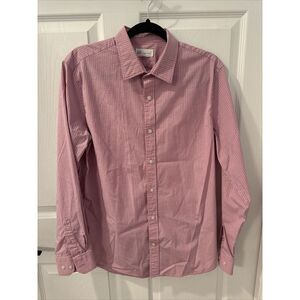 GAP Men's Stretch Standard Fit Long Sleeve Button Down Shirt Pink Plaid‎ Medium